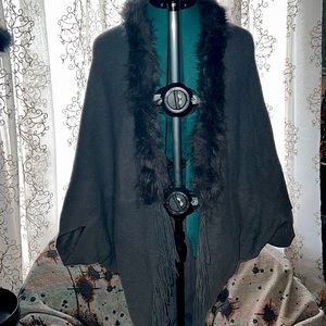 Fringe and faux fur Free people shawl